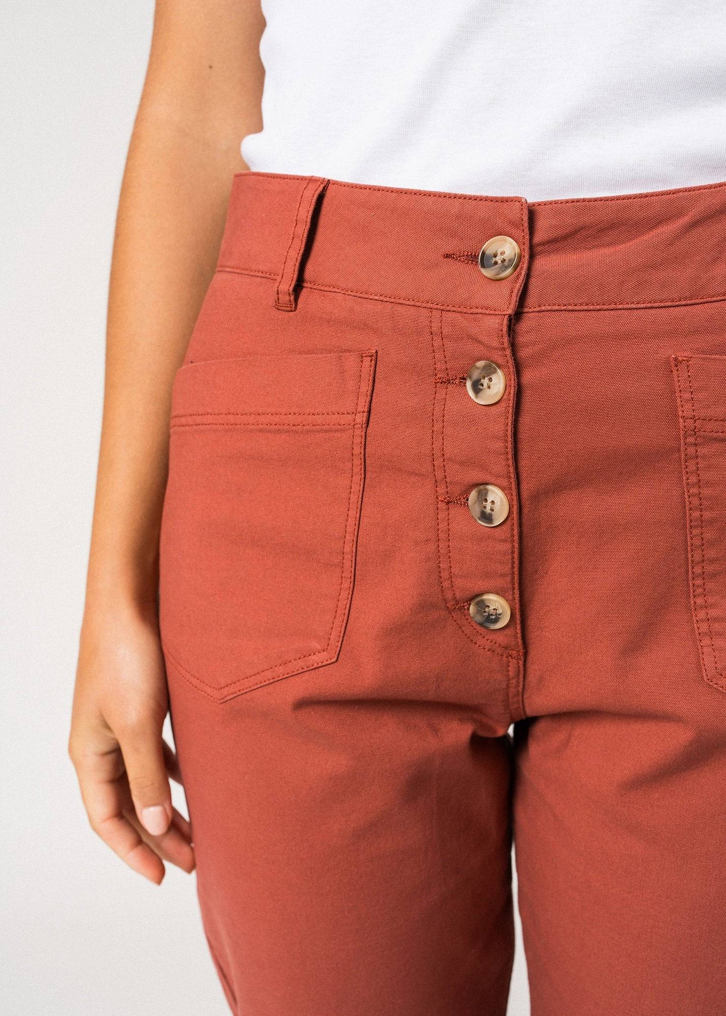 Mall Brand Look Innovative Fabric SALOME - High-Waisted Mom-Fit Pants (TERRACOTTA)
