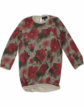 TWIN-SET Girls Long Sleeve T-Shirt Dress 7-8 Years Red Floral Polyester Dreamy Motion Lace-Sleeve