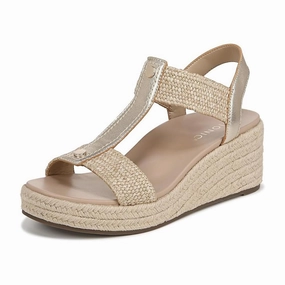 Vionic Womens Calera Wedge Sandal - Gold Metallic Leather Toe Glow