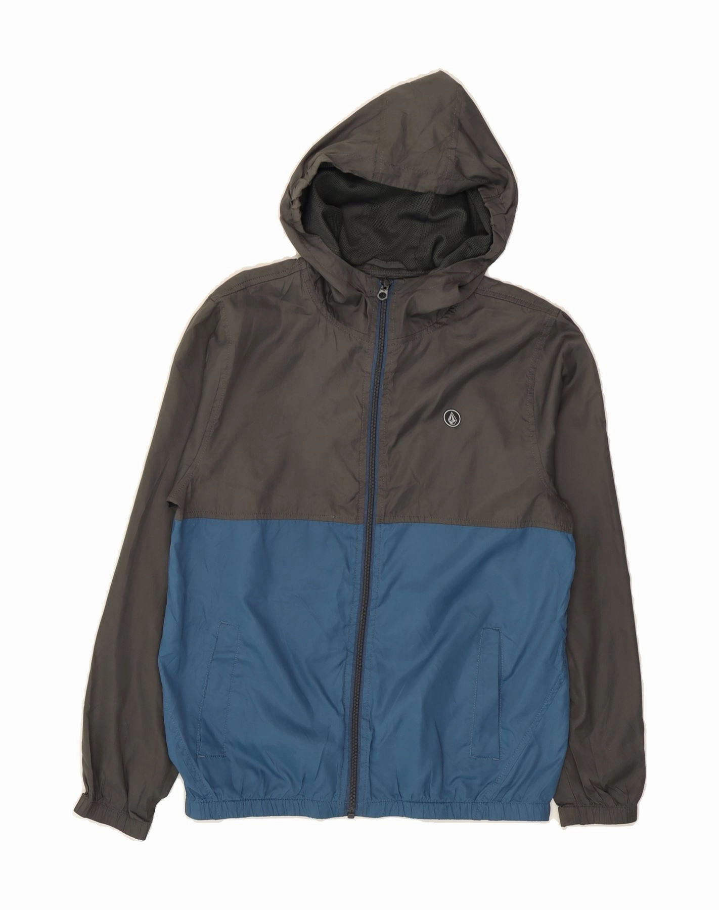 VOLCOM Boys Hooded Rain Jacket 11-12 Years  Grey Colourblock Polyester Algorithm Hardware