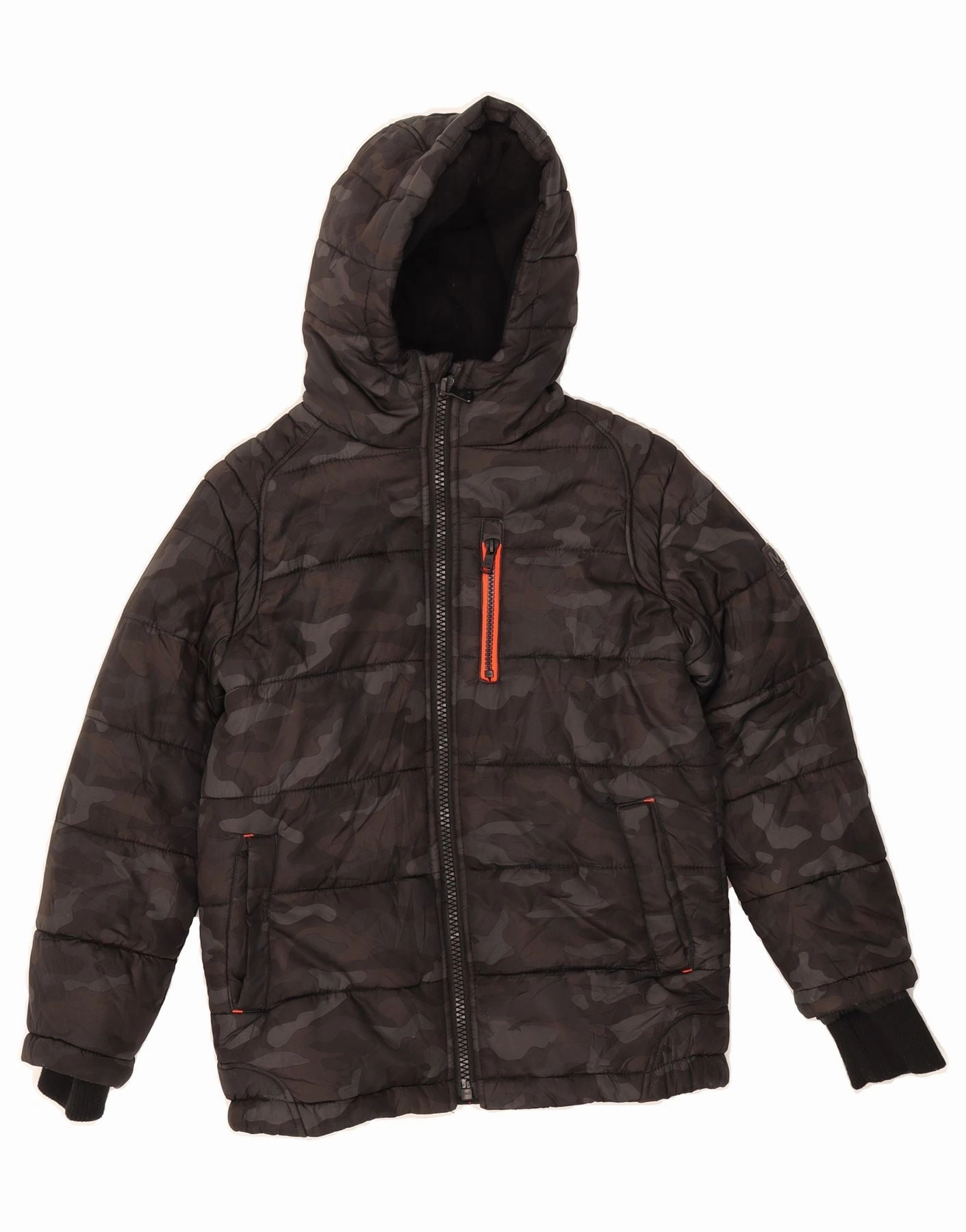 MICHAEL KORS Boys Hooded Padded Jacket 7-8 Years Grey Camouflage Polyester Breathable Lining