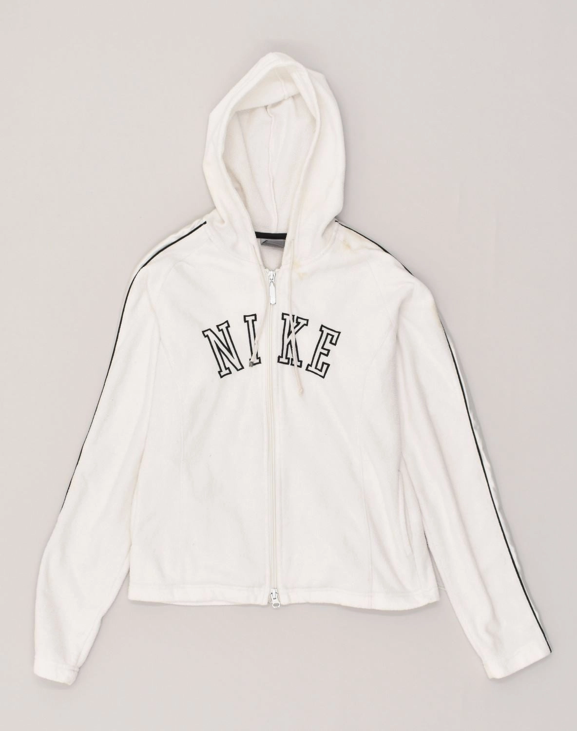 Anti Static Finish NIKE Boys Graphic Hooded Fleece Jacket 8-9 Years Medium  Off White