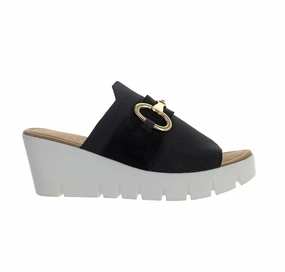 Women's Venti Buckle Wedge Sandal In Black Fabric Touch Classic Lift