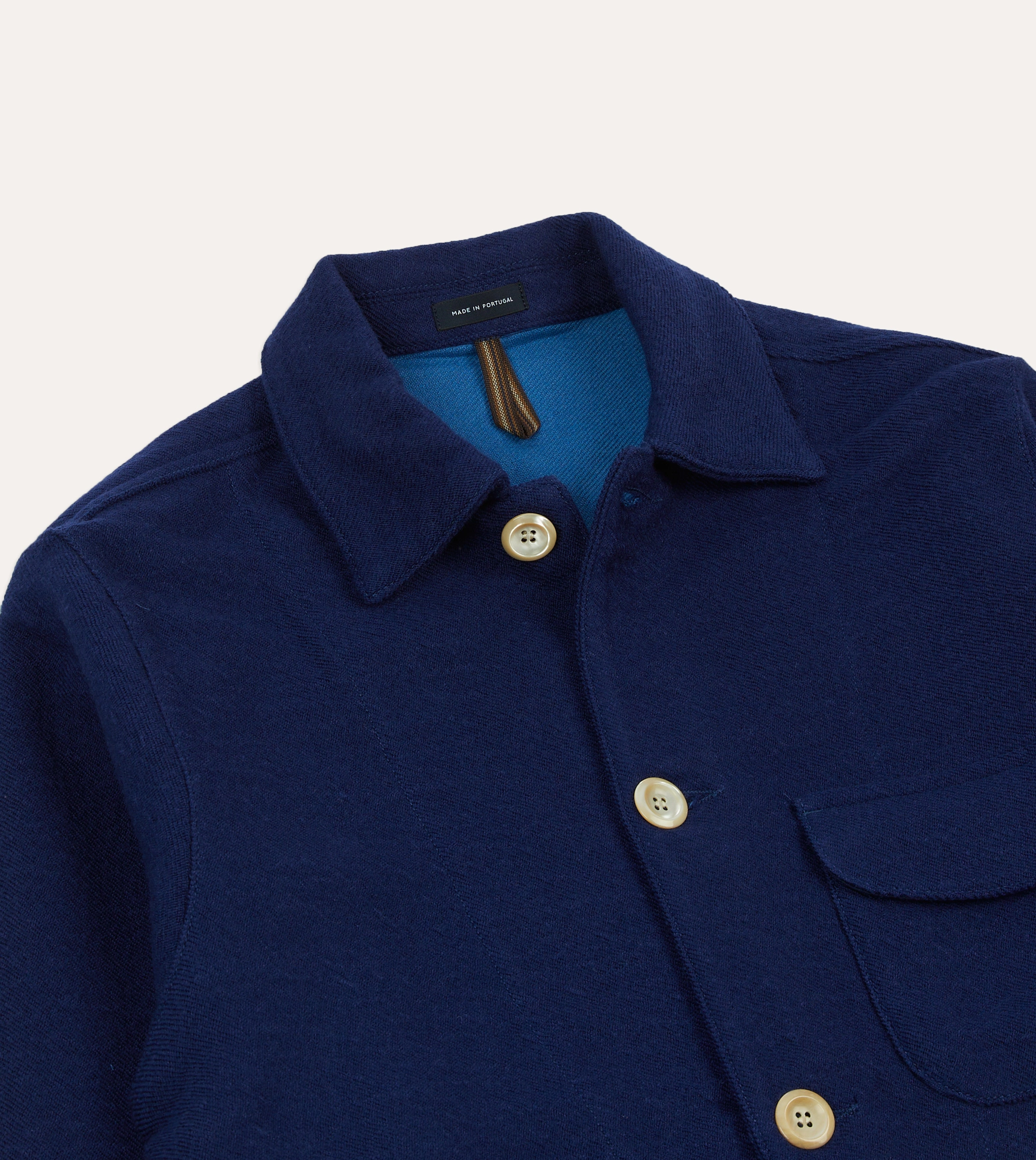 Water-Resistant Layer Blue Wool-Linen Three-Pocket Chore Jacket