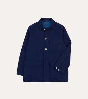 suitable for dance competitions Blue Wool-Linen Three-Pocket Chore Jacket