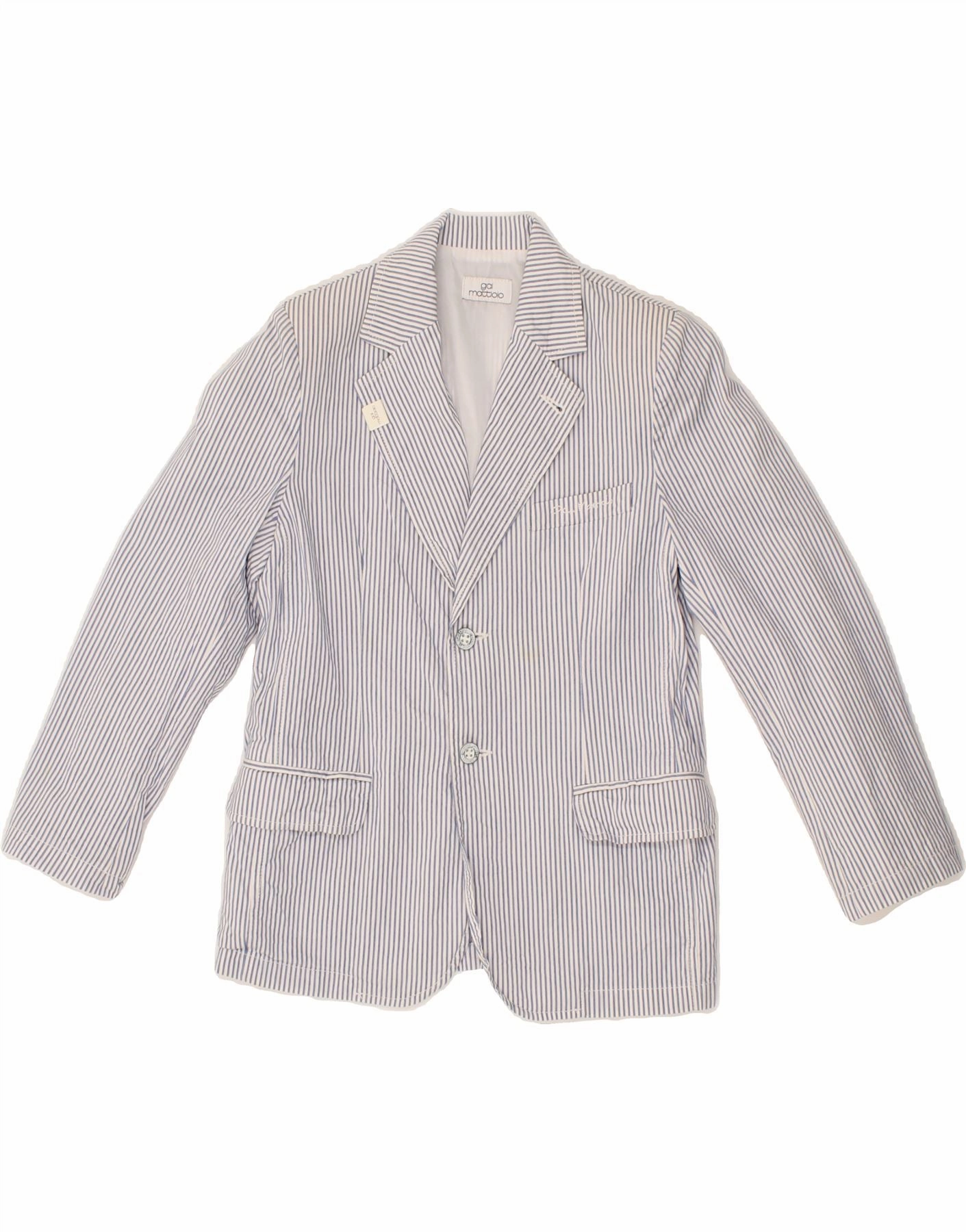 GAI MATTIOLO Boys 2 Button Blazer Jacket 9-10 Years Blue Pinstripe Cotton Storm Shield Soft Shell Material
