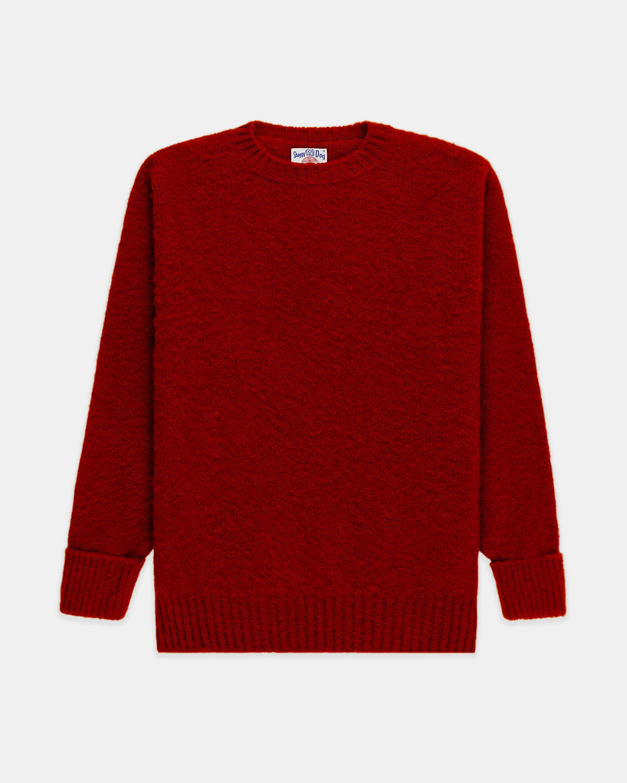 All Season Knit Layered Knitwear Made-in-Scotland Dark Red Shaggy Dog Sweater - Classic Fit