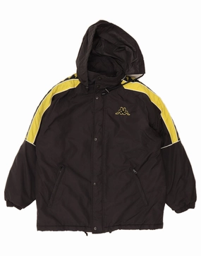 KAPPA Boys Hooded Padded Jacket 13-14 Years 2XL  Black Colourblock Nylon Quiet Fabric