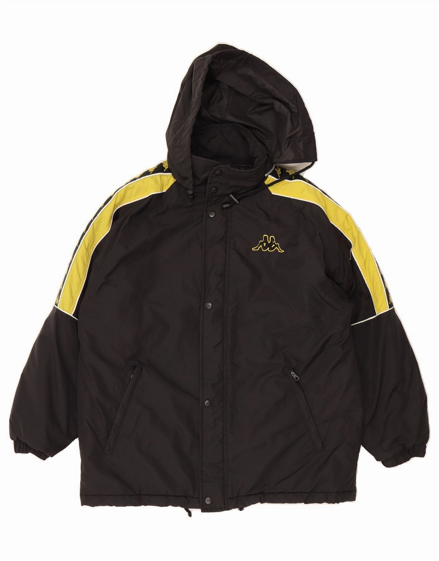 KAPPA Boys Hooded Padded Jacket 13-14 Years 2XL  Black Colourblock Nylon Quiet Fabric