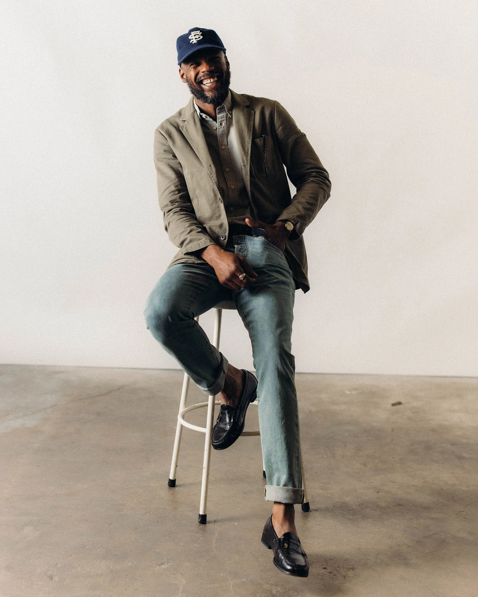 The Foundation Sportcoat in Organic Smoked Olive Twill yoga enthusiasts Oversized Fit
