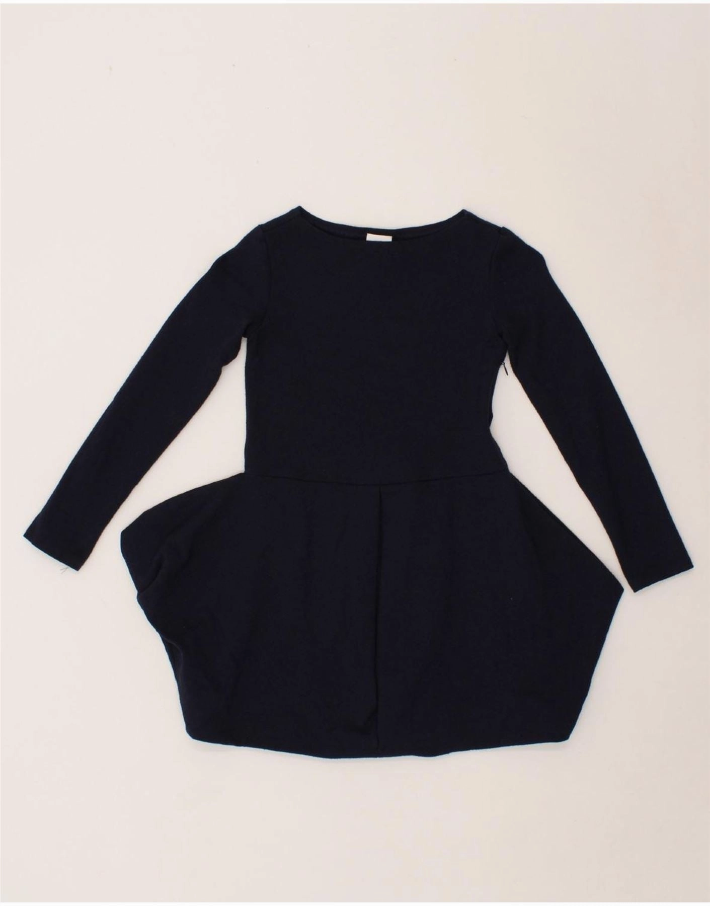 Refined Aesthetic Clean Stitch DONDUP Girls Long Sleeve Peplum Dress 7-8 Years Navy Blue Viscose