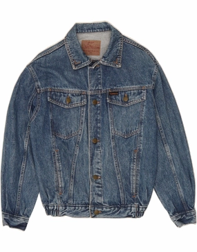 VINTAGE Boys Denim Jacket 13-14 Years Blue Cotton Badge Recommendation