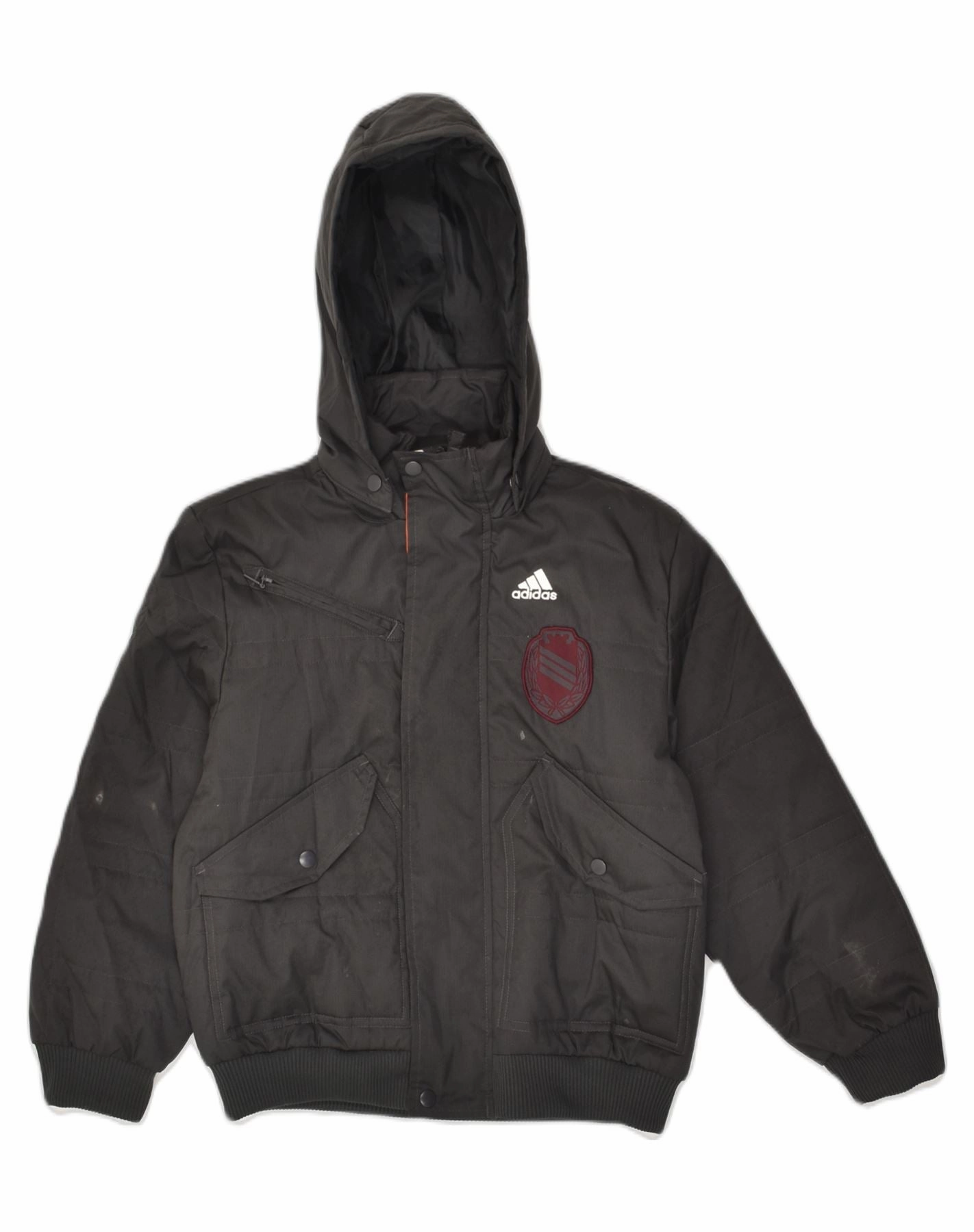 Christmas outfit Multi Season ADIDAS Boys Hooded Windbreaker Jacket 7-8 Years Black Polyester
