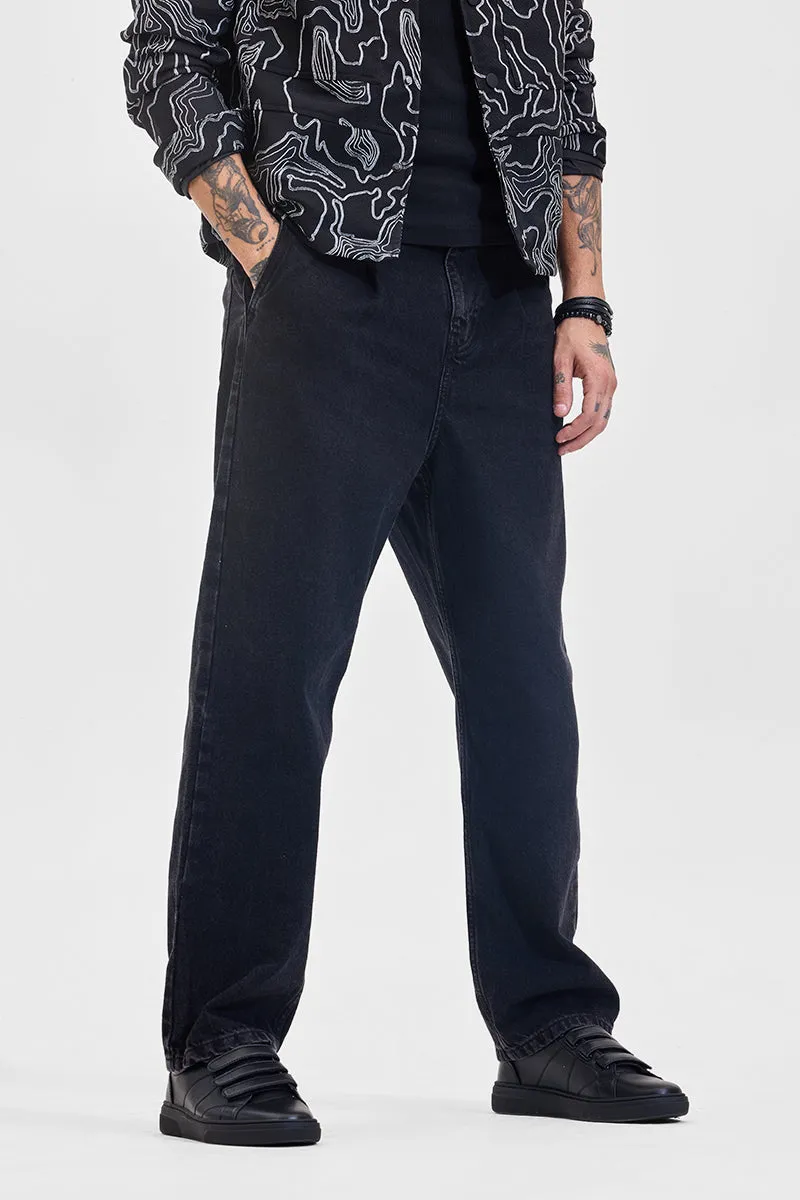 Washed Black Mid Rise Loose Fit Jeans