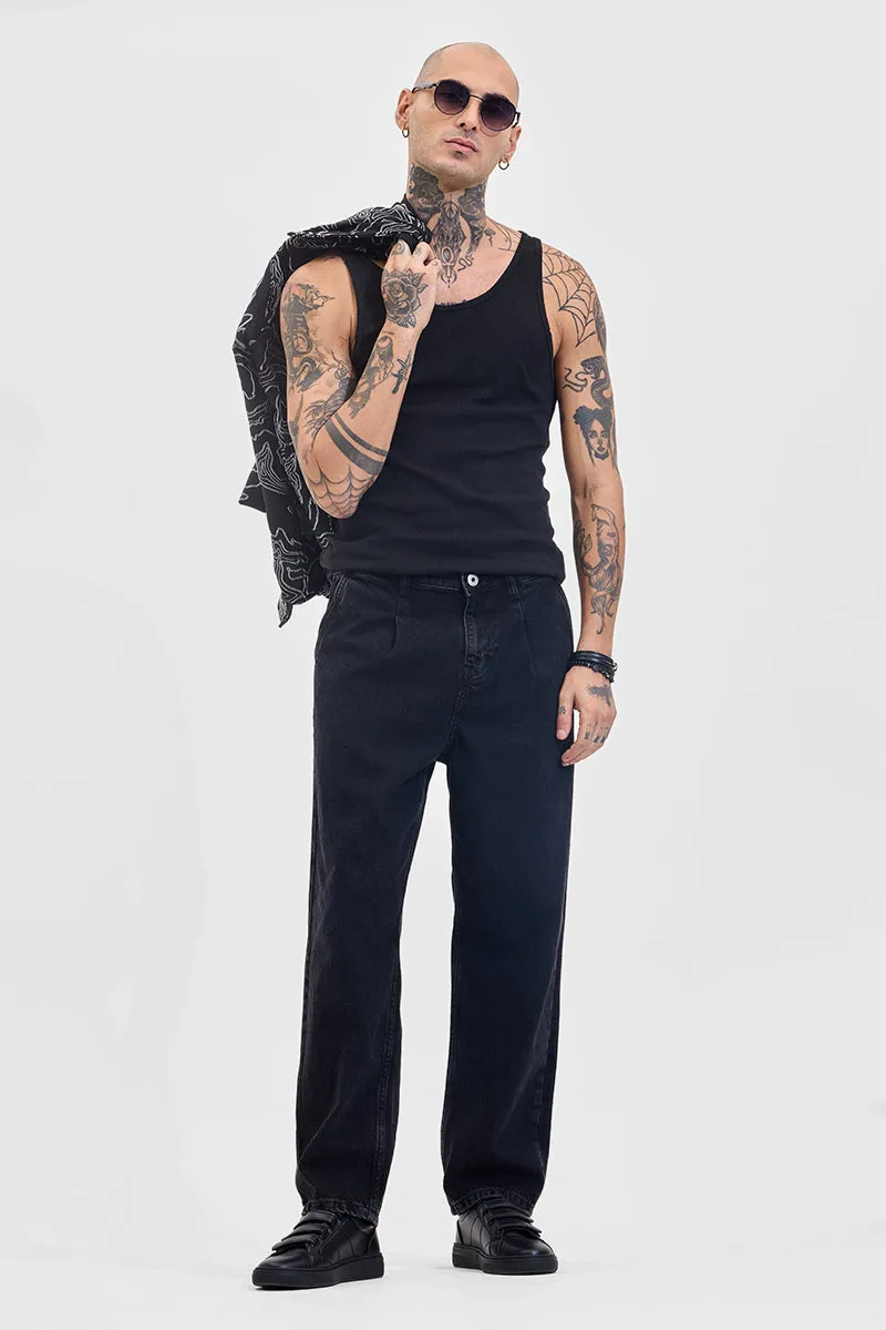 Washed Black Mid Rise Loose Fit Jeans