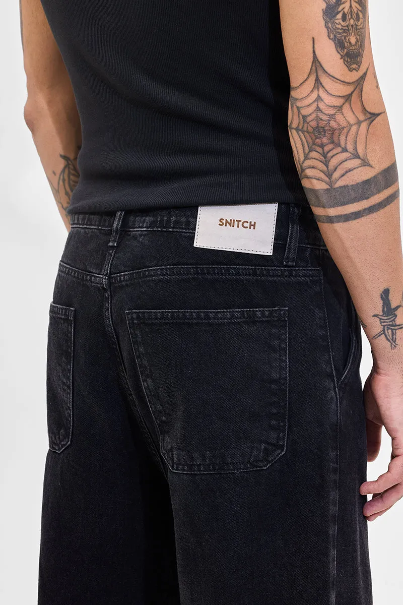 Washed Black Mid Rise Loose Fit Jeans