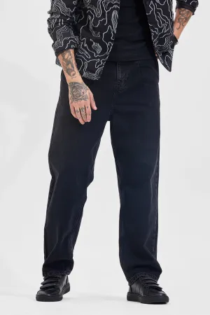 Washed Black Mid Rise Loose Fit Jeans