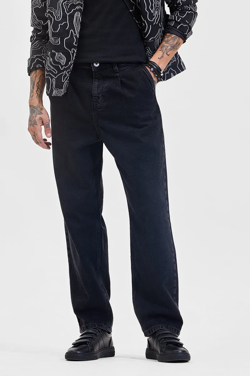 Washed Black Mid Rise Loose Fit Jeans