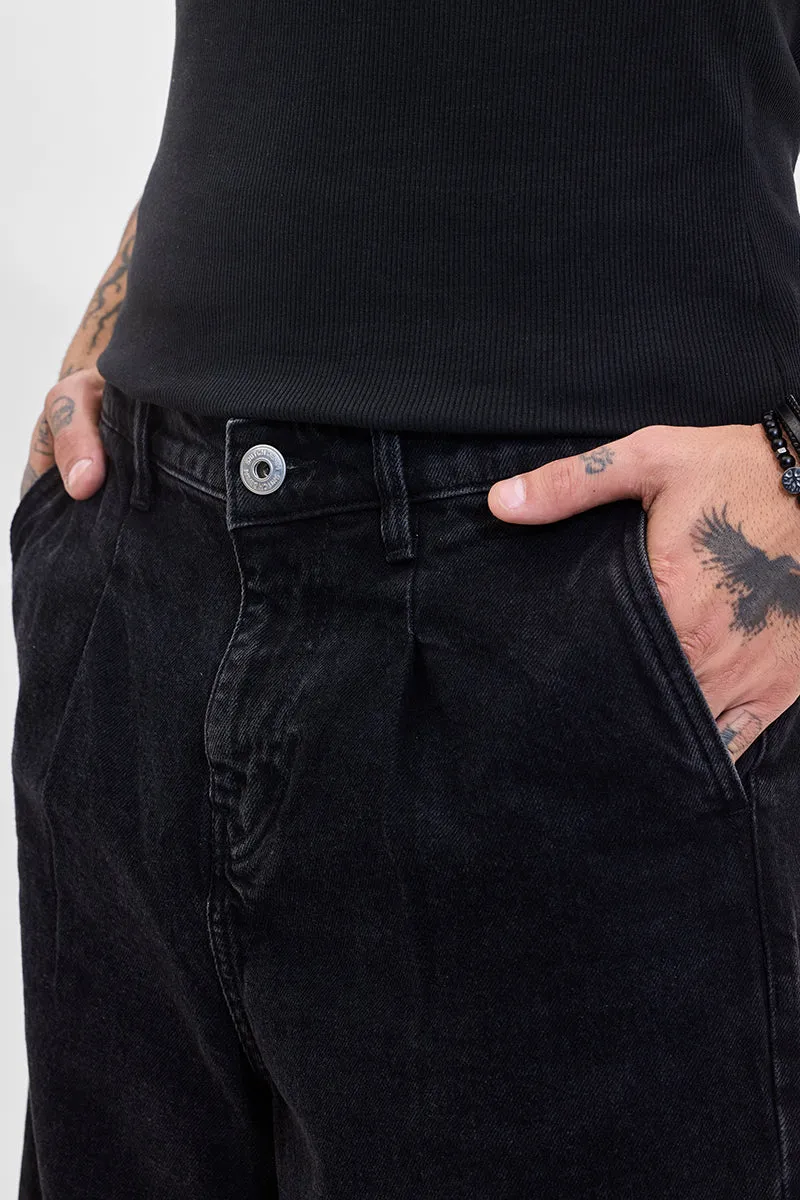 Washed Black Mid Rise Loose Fit Jeans