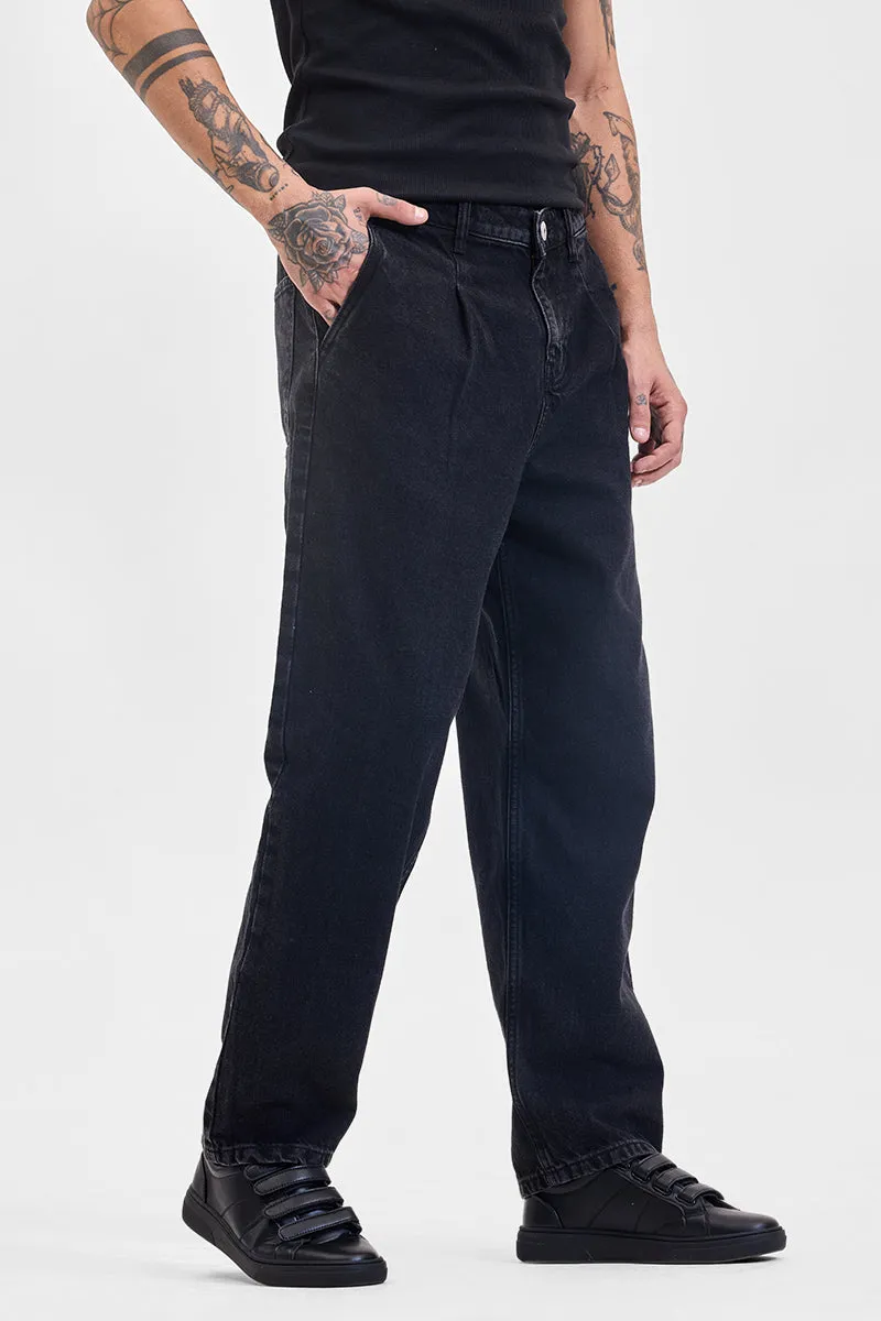 Washed Black Mid Rise Loose Fit Jeans