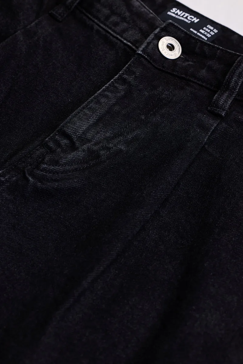 Washed Black Mid Rise Loose Fit Jeans
