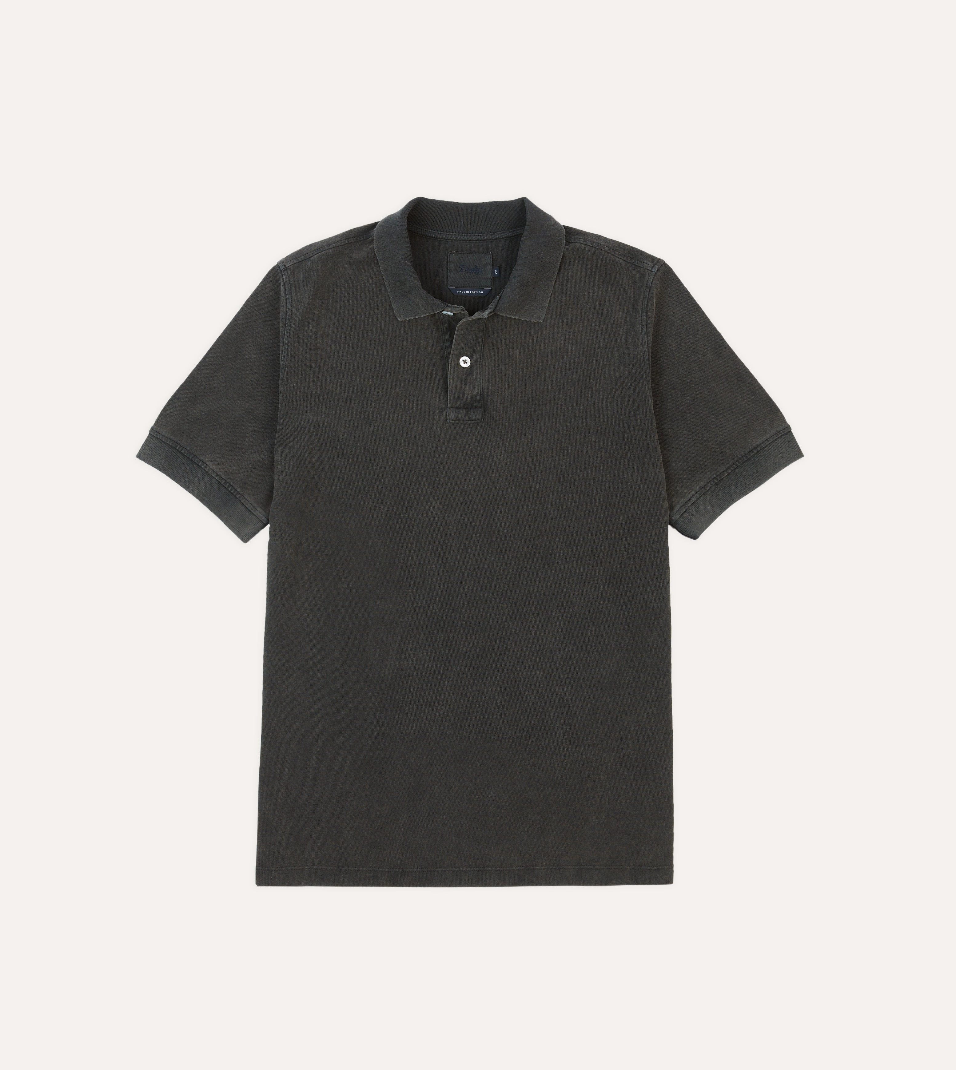 Washed Black Piqu?? Cotton Polo Shirt Cozy Layering