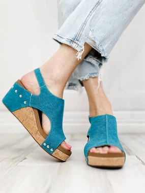 Easy Pace Washed Canvas Carley Wedges In Turquoise