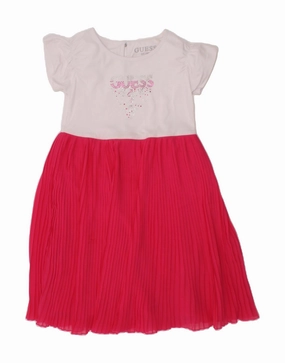 GUESS Girls Graphic A-Line Dress 6-7 Years White Colourblock Cotton Feminine Fit Layer Base