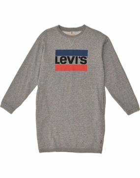 Chill Mode Comfortable and Flattering LEVI'S Girls Graphic Sweatshirt Jumper Dress 13-14 Years Grey Cotton