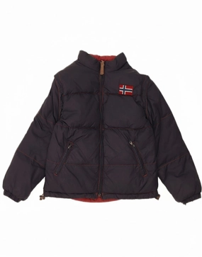 NAPAPIJRI Boys Reversible Padded Jacket 7-8 Years Navy Blue Colourblock Rugged Durability Relaxed Cut