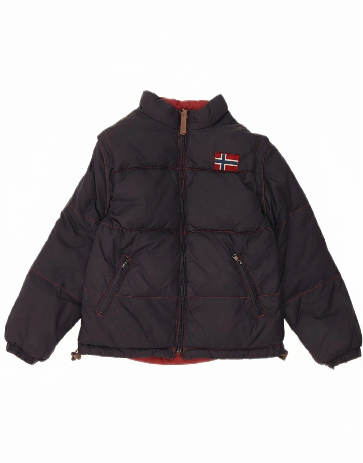 NAPAPIJRI Boys Reversible Padded Jacket 7-8 Years Navy Blue Colourblock Rugged Durability Relaxed Cut