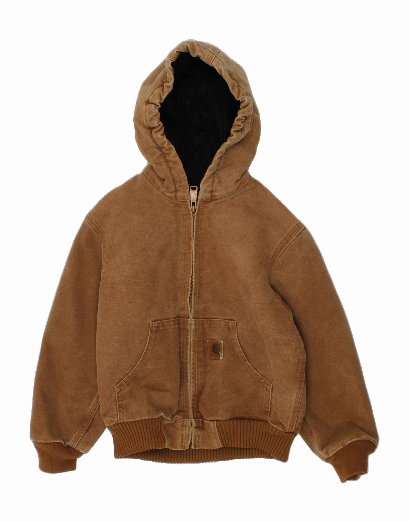 CARHARTT Boys Hooded Bomber Jacket 7-8 Years Medium Brown Cotton Preppy
