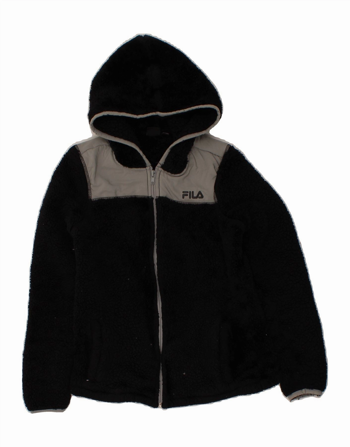 Passport FILA Boys Hooded Fleece Jacket 13-14 Years Large Black Colourblock