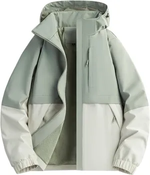 Waterproof Rain Jacket For Men Lightweight Patchwork Raincoat Hooded Hiking Jacket Oversized Softshell Windbreaker