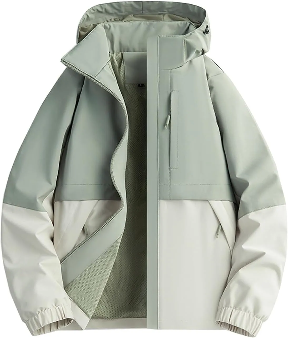 Waterproof Rain Jacket For Men Lightweight Patchwork Raincoat Hooded Hiking Jacket Oversized Softshell Windbreaker