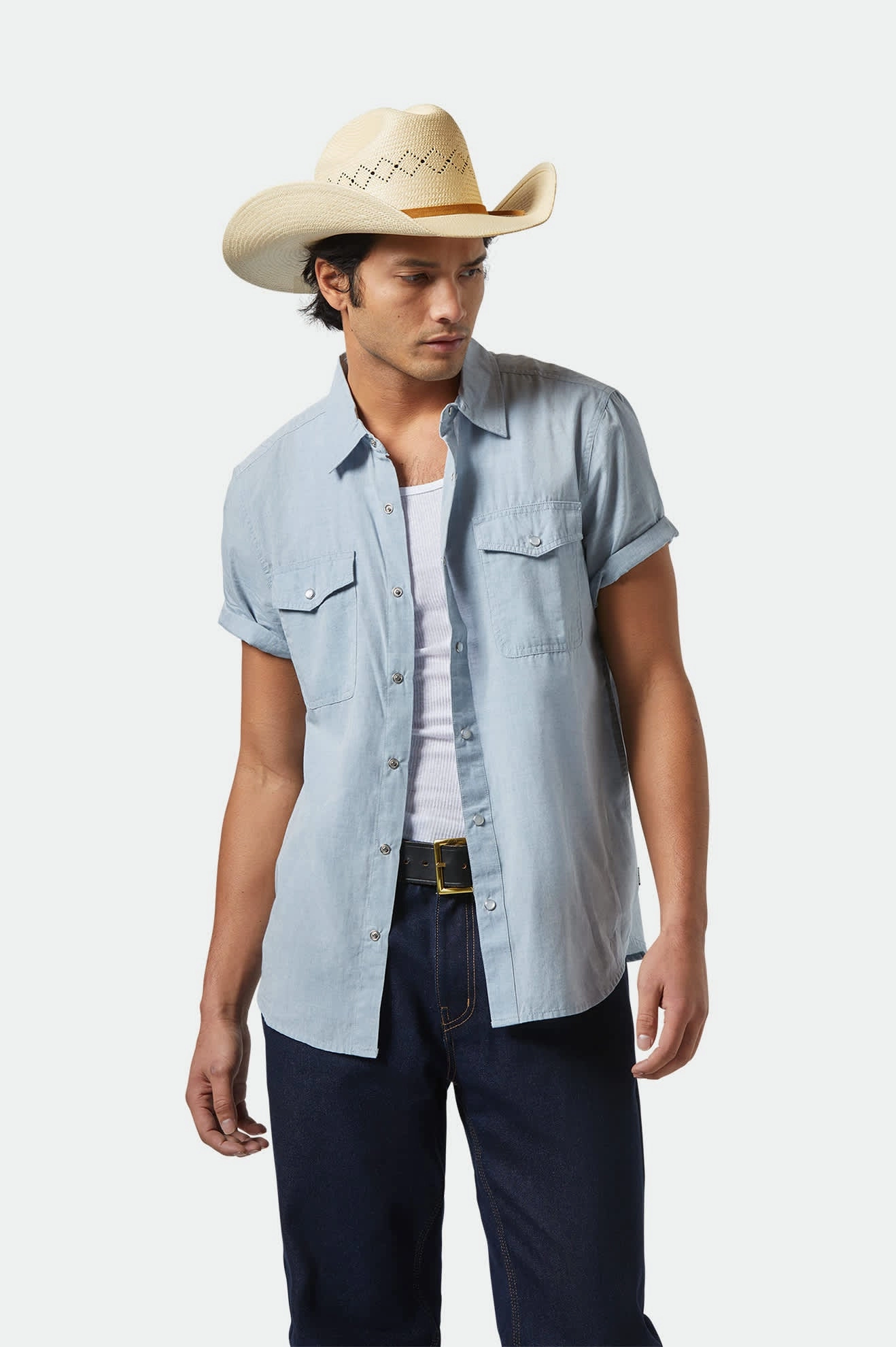 Bold Graphics Fashion-Forward Wayne Western S/S Shirt - Medium Blue
