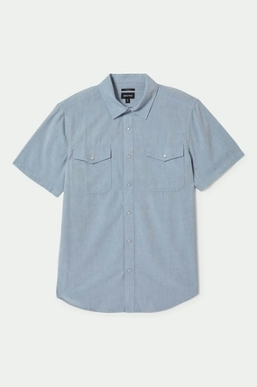 Wayne Western S/S Shirt - Medium Blue Smart Look Low Maintenance