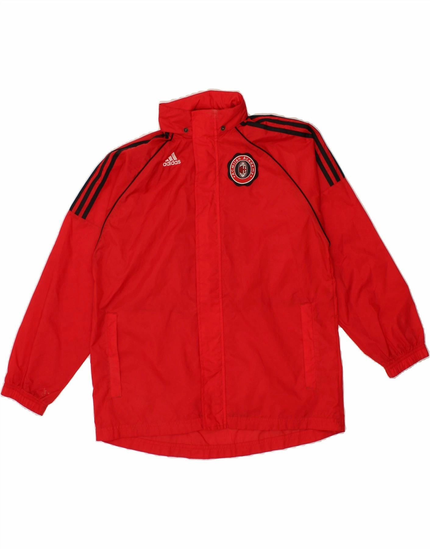 ADIDAS Boys AC Milan Hooded Rain Jacket 13-14 Years Red Polyamide Makeup