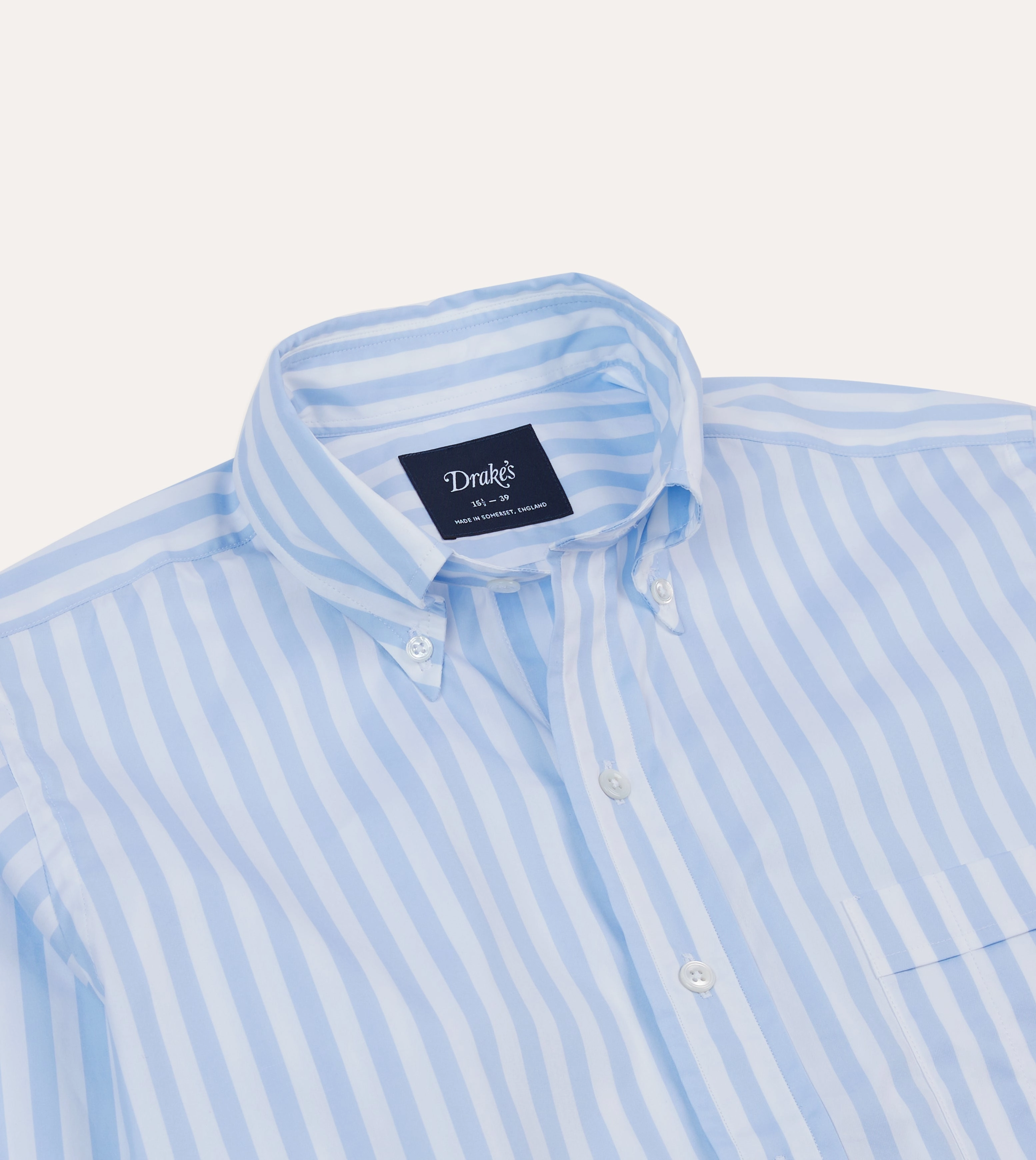 Blue Broad Stripe Cotton Poplin Button-Down Shirt Summer Vibes checkered pattern
