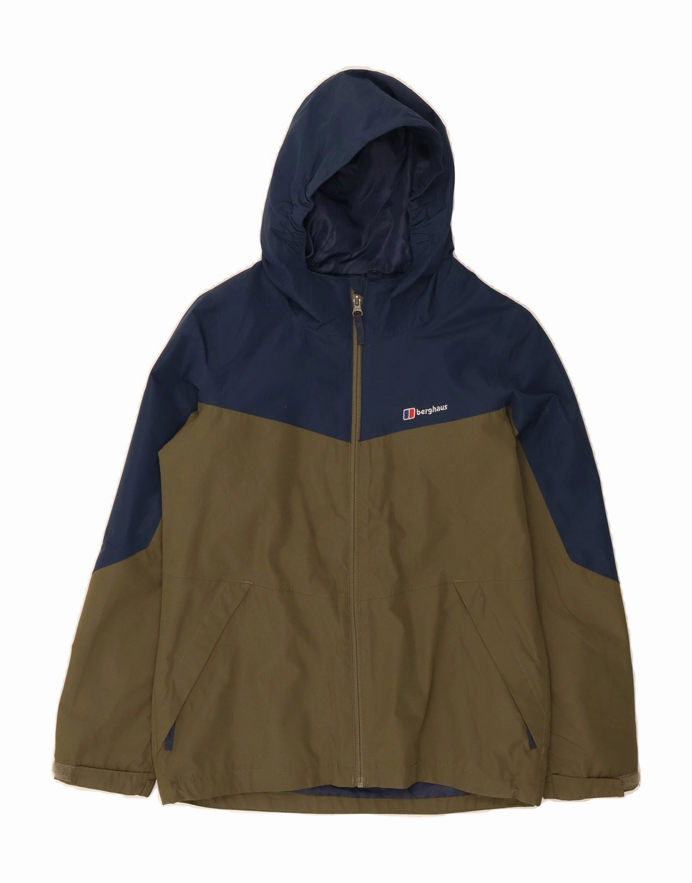 BERGHAUS Boys Hooded Rain Jacket 11-12 Years Green Colourblock Polyester runner Quick Adjust Straps