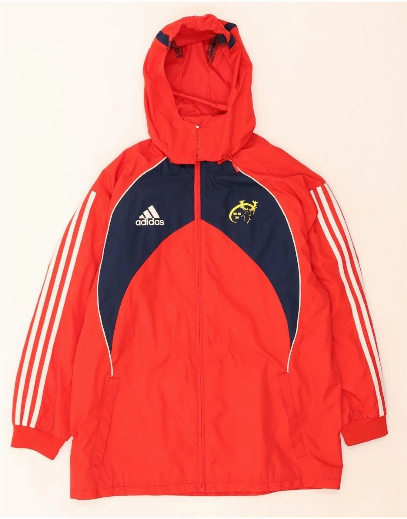 fitted fit Standard ADIDAS Boys Munster Rugby Graphic Rain Jacket 13-14 Years Red Colourblock