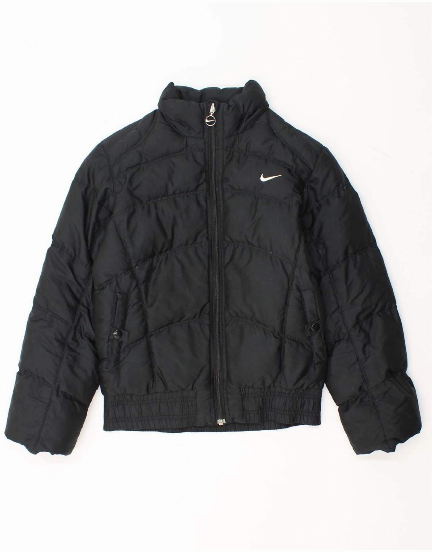 NIKE Boys Padded Jacket 10-11 Years Medium Black Polyester LightweightFabric Adjustable Hem System