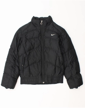 NIKE Boys Padded Jacket 10-11 Years Medium Black Polyester LightweightFabric Adjustable Hem System