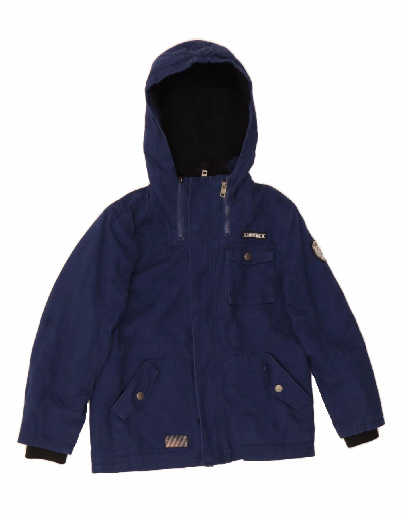 Eco Friendly Wind Friendly DIESEL Boys Graphic Hooded Windbreaker Coat 10-11 Years Navy Blue Cotton