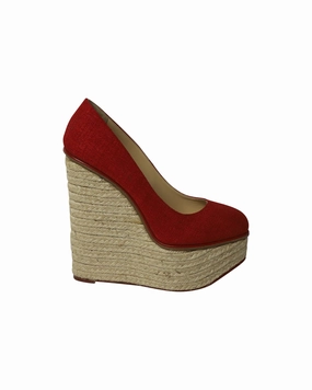 Charlotte Olympia Carmen Espadrille Platform Wedge Pumps in Red Canvas Daily Wear