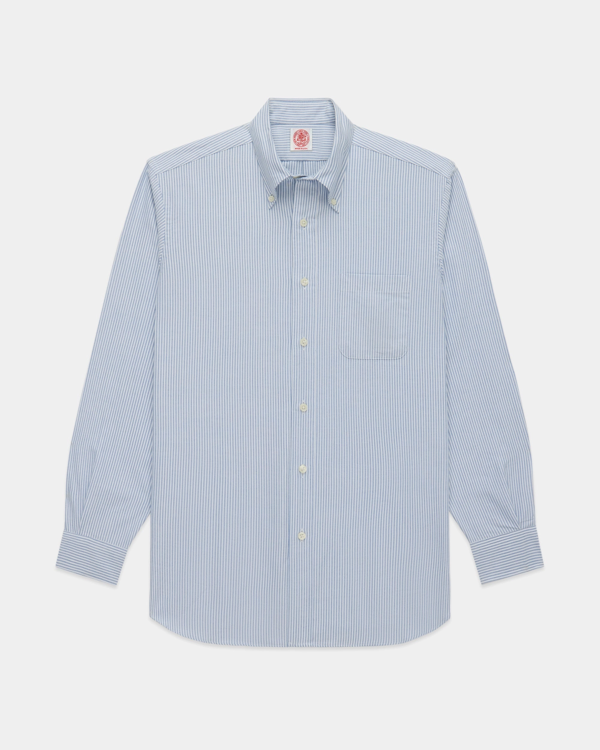 Refined Aesthetic Made-in-USA Blue University Stripe Oxford Cloth Shirt - Classic Fit