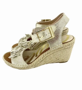Women's Leather Espadrille Sandals In Gold Functional Height High Cut
