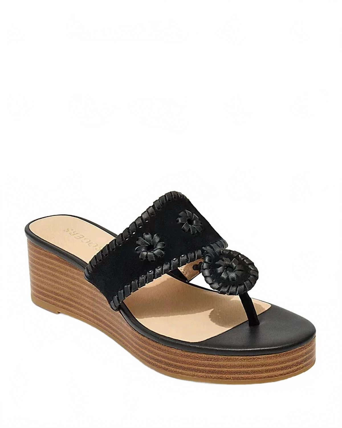 Women's Jacks Mid Wedge Platform Thong Sandals In Black Minimal Feel