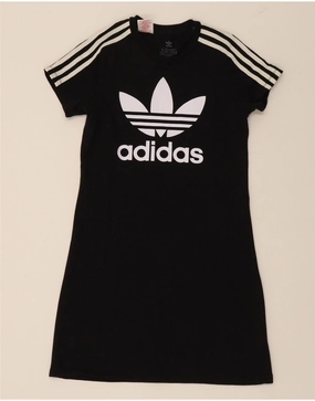 Light Weight ADIDAS Girls Graphic T-Shirt Dress 11-12 Years Black Cotton