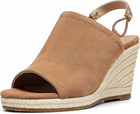 Women's Cai 2 Espradille Wedge Sandals In Cognac Suede Work Day Fit